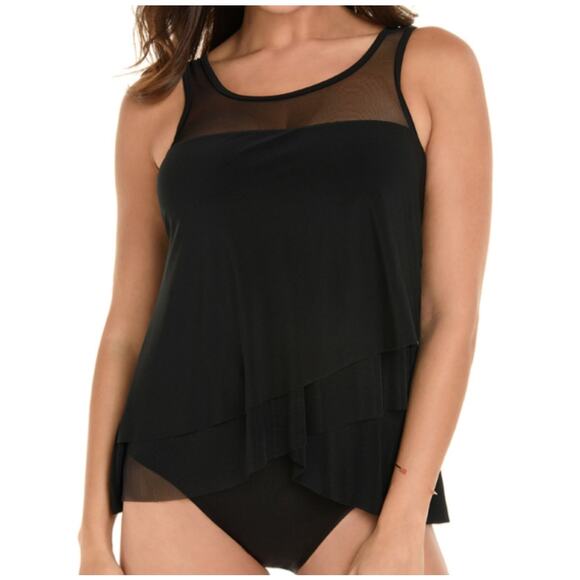 NEW Miraclesuit Illusionist Mirage Underwire Tankini Top Black SZ 8 Bathing Suit - Picture 1 of 5